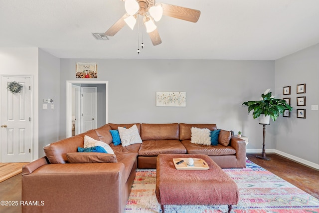 107 Westpointe Cir, Lafayette, LA 70506 - living area with a ceiling fan, wood finished floors, and baseboards