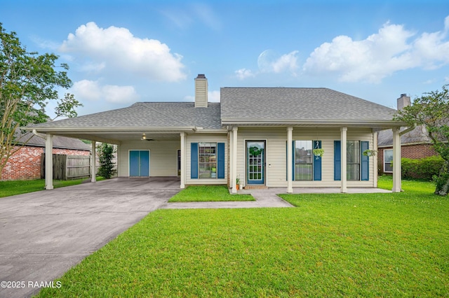 107 Westpointe Cir, Lafayette, LA 70506 - view of front of property with an attached carport, a chimney, concrete driveway, covered porch, and a shingled roof