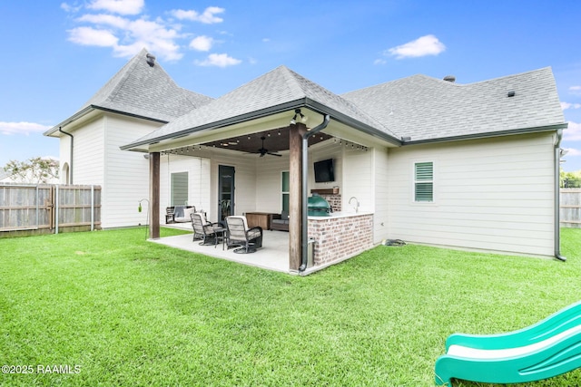 103 Misty Wind Dr, Broussard, LA 70518 - back of house with a patio area, a ceiling fan, roof with shingles, and an outdoor living space
