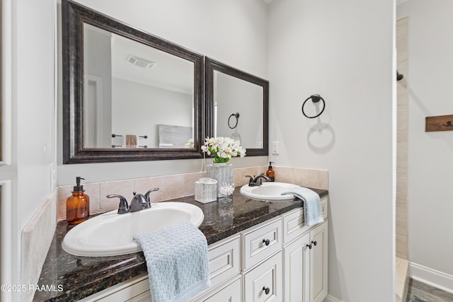 710 Highland View Dr, Youngsville, LA 70592 - bathroom with double vanity and a tile shower
