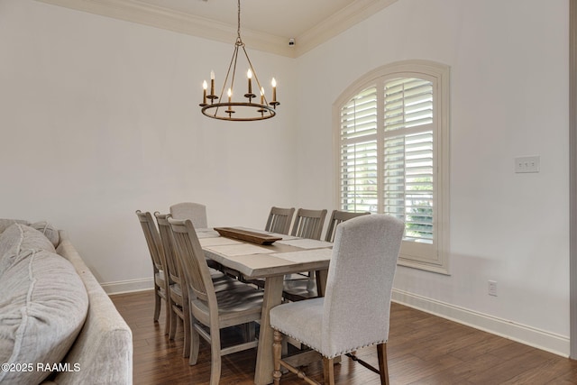 105 Hazy River Way, Lafayette, LA 70508 - dining area featuring crown molding, a chandelier, baseboards, healthy amount of natural light, and dark wood-style flooring