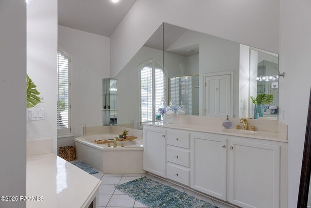 102 Capilano Ln, Broussard, LA 70518 - full bathroom with vanity, a garden tub, tile patterned flooring, and a shower with door