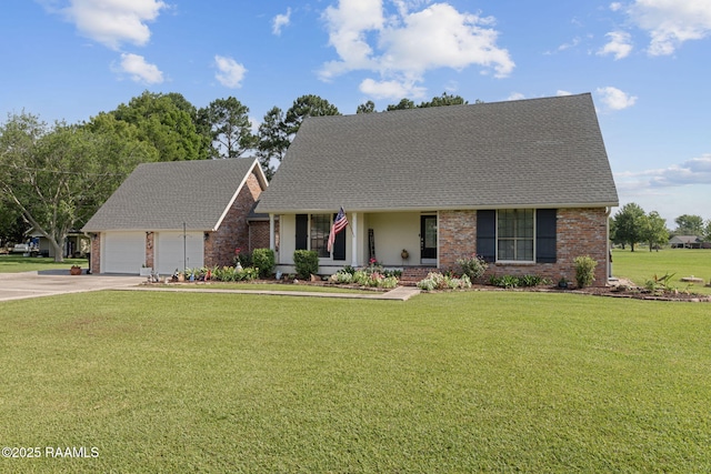 1714 Christopher Fox Ln, New Iberia, LA 70563 - cape cod house with concrete driveway, a front lawn, brick siding, covered porch, and roof with shingles