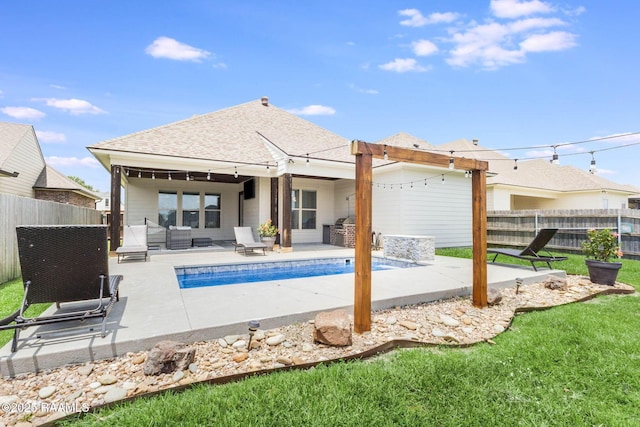 111 San Sebastian Dr, Youngsville, LA 70592 - back of property featuring a patio area, an outdoor living space, and roof with shingles