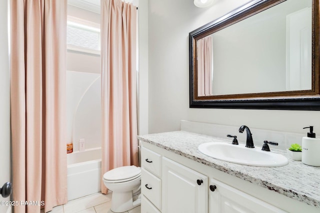 111 San Sebastian Dr, Youngsville, LA 70592 - full bathroom featuring vanity, shower / bath combination with curtain, toilet, and tile patterned floors