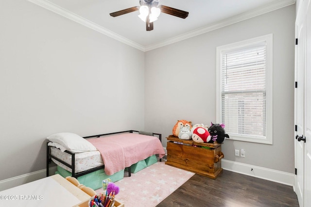 111 San Sebastian Dr, Youngsville, LA 70592 - bedroom featuring ornamental molding, multiple windows, wood finished floors, baseboards, and a ceiling fan
