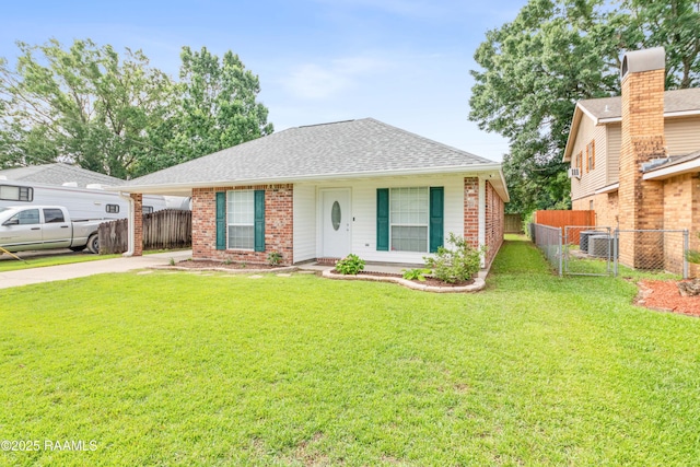 315 Kelso Dr, Carencro, LA 70520 - view of front facade with brick siding, concrete driveway, central AC unit, and roof with shingles