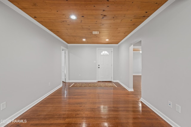 110 Memory Ln, Lafayette, LA 70506 - entryway featuring wood ceiling, recessed lighting, baseboards, wood finished floors, and ornamental molding