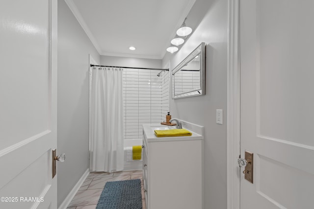 110 Memory Ln, Lafayette, LA 70506 - washroom with a sink, ornamental molding, light marble finish floors, and recessed lighting