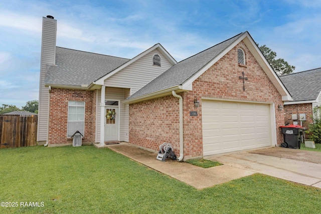 114 Cane Ridge Cir, Lafayette, LA 70508 - view of front of home featuring roof with shingles, a chimney, driveway, brick siding, and an attached garage