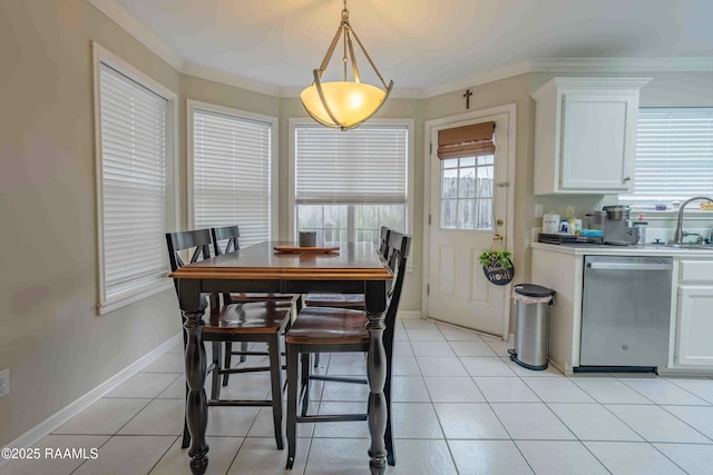 114 Cane Ridge Cir, Lafayette, LA 70508 - dining space featuring ornamental molding, light tile patterned floors, and baseboards