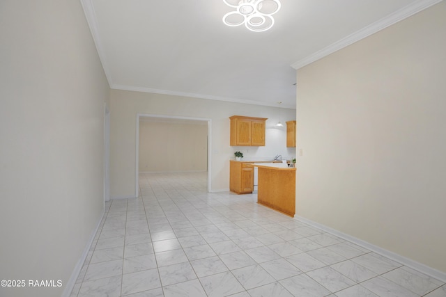 2116 George Dr, Opelousas, LA 70570 - unfurnished living room with crown molding, baseboards, and light marble finish floors