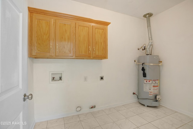 2116 George Dr, Opelousas, LA 70570 - laundry room with water heater, cabinet space, gas dryer hookup, hookup for an electric dryer, and hookup for a washing machine