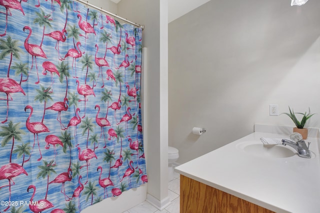 2116 George Dr, Opelousas, LA 70570 - bathroom with vanity, toilet, and shower / tub combo with curtain