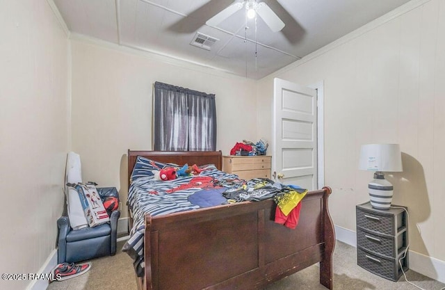 1110 Louisiana Ave, Lafayette, LA 70501 - bedroom with carpet floors, crown molding, a ceiling fan, and baseboards