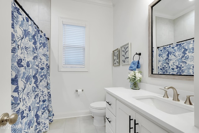 337 Bozeman Trl, Scott, LA 70583 - full bathroom with crown molding, vanity, tile patterned floors, and curtained shower