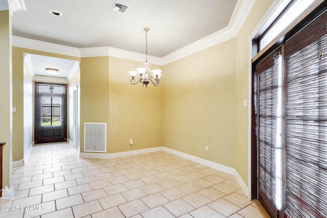 605 Terrell Ct, New Iberia, LA 70563 - unfurnished room with baseboards, a chandelier, ornamental molding, and light tile patterned floors