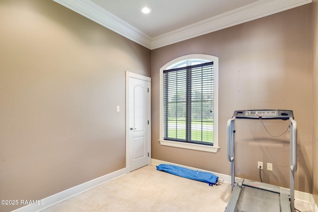 605 Terrell Ct, New Iberia, LA 70563 - workout area featuring ornamental molding, plenty of natural light, and baseboards