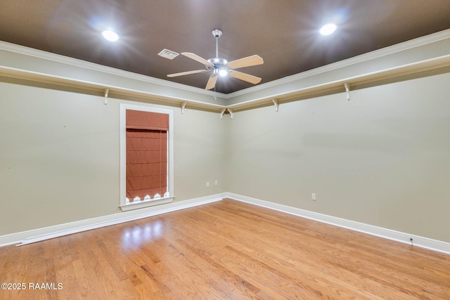 605 Terrell Ct, New Iberia, LA 70563 - spare room featuring crown molding, a ceiling fan, light wood-type flooring, recessed lighting, and baseboards