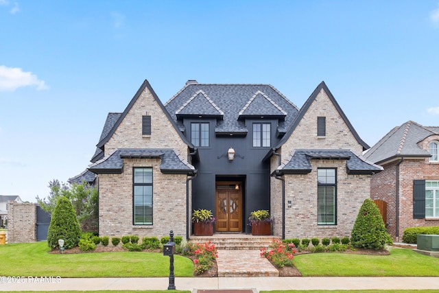 104 Moondance Ln, Lafayette, LA 70508 - french country inspired facade with brick siding, a front yard, and a shingled roof