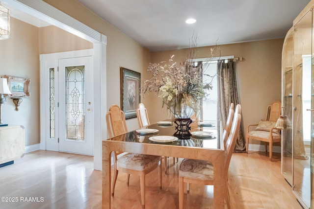 2424 Vista Dr, Opelousas, LA 70570 - dining space with light wood finished floors, baseboards, and recessed lighting