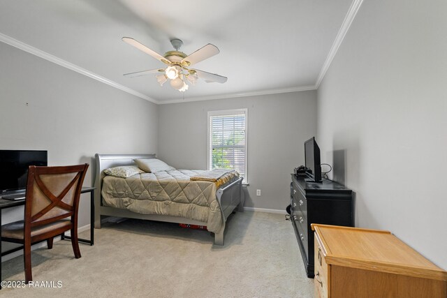 202 Kincaid Ct, Lafayette, LA 70508 - bedroom featuring crown molding, light colored carpet, baseboards, a ceiling fan, and a desk