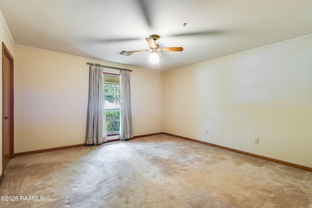 138 Cypress Dr, Opelousas, LA 70570 - empty room with ornamental molding, ceiling fan, light colored carpet, and baseboards