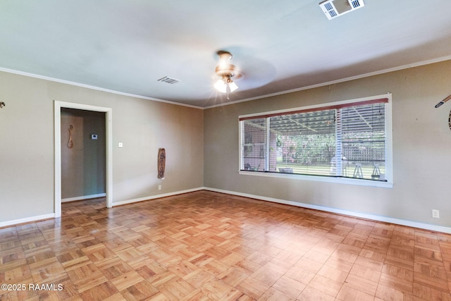 102 White Cir, Lafayette, LA 70506 - spare room featuring ceiling fan and ornamental molding