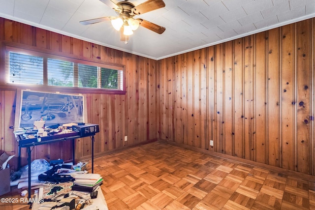 102 White Cir, Lafayette, LA 70506 - unfurnished room with a ceiling fan and wood walls