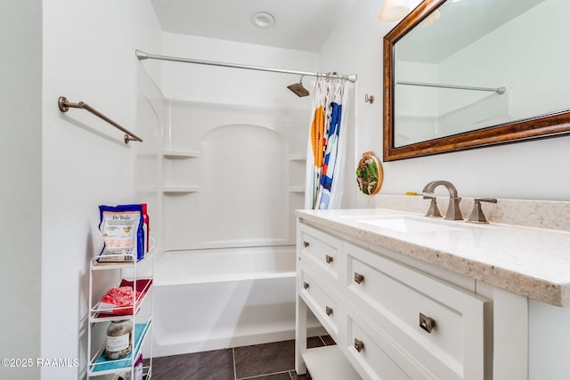 102 White Cir, Lafayette, LA 70506 - bathroom featuring shower / bathtub combination with curtain, vanity, and tile patterned flooring