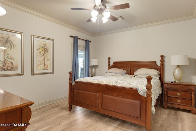 209 E Vincent St, Maurice, LA 70555 - bedroom featuring light wood-style floors, crown molding, ceiling fan, and baseboards