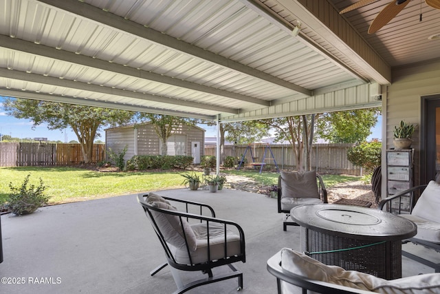 209 E Vincent St, Maurice, LA 70555 - view of patio / terrace featuring ceiling fan and an outdoor structure