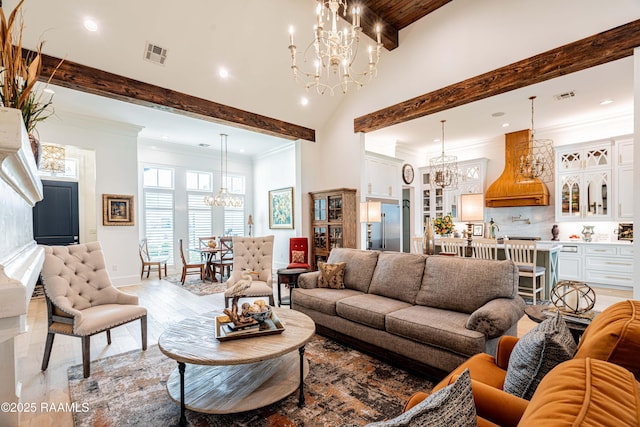 207 Bronze Palm Way, Youngsville, LA 70592 - living area featuring a chandelier, recessed lighting, ornamental molding, and light wood finished floors