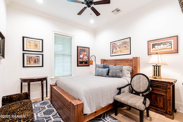 207 Bronze Palm Way, Youngsville, LA 70592 - bedroom featuring light wood-style floors, ornamental molding, recessed lighting, and ceiling fan