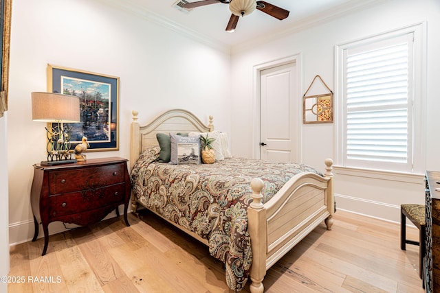 207 Bronze Palm Way, Youngsville, LA 70592 - bedroom featuring light wood-type flooring, ornamental molding, and ceiling fan