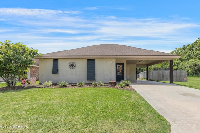315 Santiago Dr, New Iberia, LA 70563 - view of front of property with stucco siding, a carport, driveway, and a shingled roof