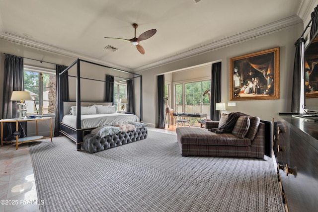 12425 N Marcus Rd, Abbeville, LA 70510 - bedroom featuring ornamental molding and a ceiling fan