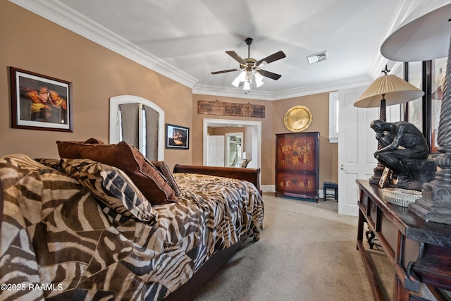 12425 N Marcus Rd, Abbeville, LA 70510 - bedroom featuring light carpet, crown molding, and baseboards