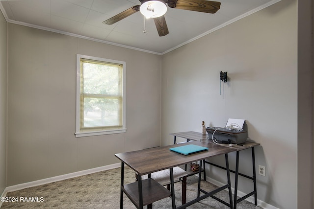 1037 Joe Kidder Rd, Arnaudville, LA 70512 - carpeted office space with baseboards, ornamental molding, and ceiling fan