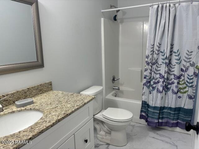 214 Dufilho Rd, Opelousas, LA 70570 - full bath with marble look tile flooring, vanity, shower / bath combo with shower curtain, and toilet