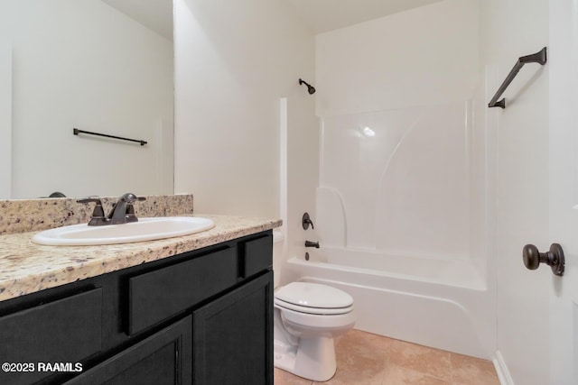 406 Elwick Dr, Lafayette, LA 70507 - bathroom with washtub / shower combination, vanity, toilet, and tile patterned floors