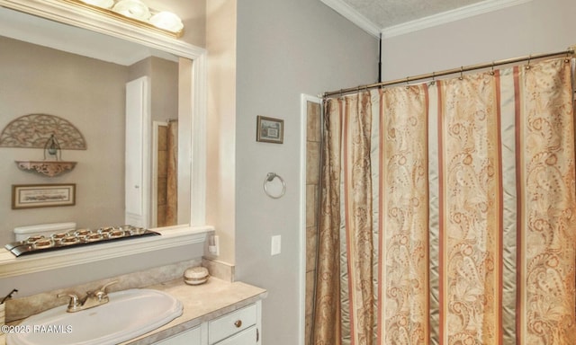 151 Hickory St, Port Barre, LA 70577 - full bath featuring vanity, crown molding, toilet, and a shower with shower curtain