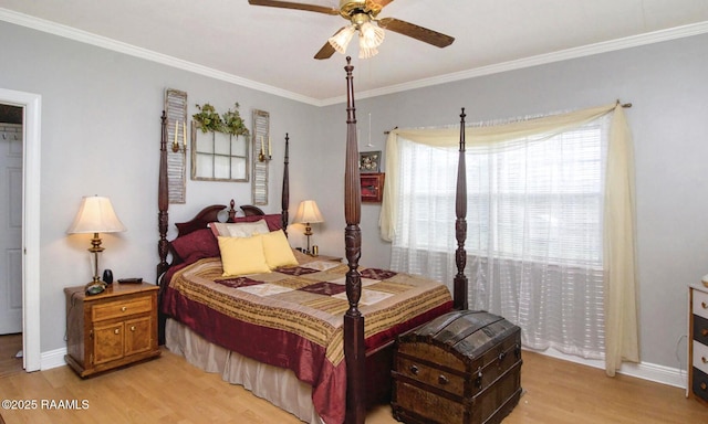 151 Hickory St, Port Barre, LA 70577 - bedroom featuring light wood-style floors, ornamental molding, and ceiling fan