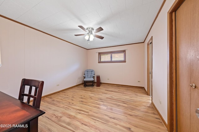 630 W Peach Ave, Eunice, LA 70535 - unfurnished room with crown molding, light wood-style flooring, ceiling fan, and baseboards