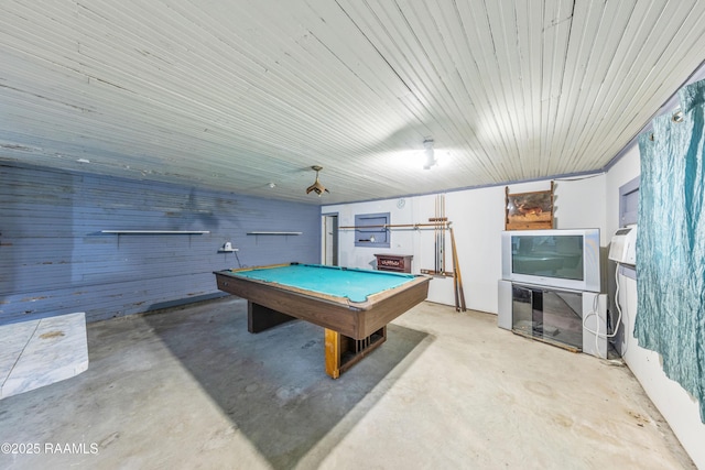 407 N Hebert Ave, Kaplan, LA 70548 - playroom with unfinished concrete flooring, billiards table, and wooden ceiling
