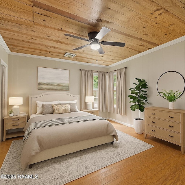 407 N Hebert Ave, Kaplan, LA 70548 - bedroom featuring wood ceiling, wood finished floors, crown molding, and ceiling fan