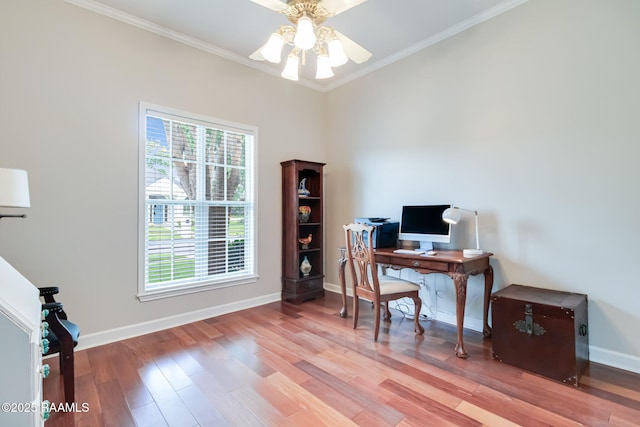 101 Hanover Sq, Lafayette, LA 70508 - office with ornamental molding, a ceiling fan, and wood finished floors