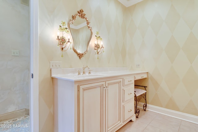 101 Hanover Sq, Lafayette, LA 70508 - bathroom with vanity, tile patterned flooring, and wallpapered walls