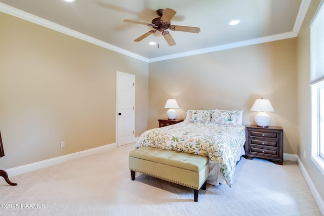 101 Hanover Sq, Lafayette, LA 70508 - bedroom with crown molding, carpet floors, multiple windows, recessed lighting, and ceiling fan