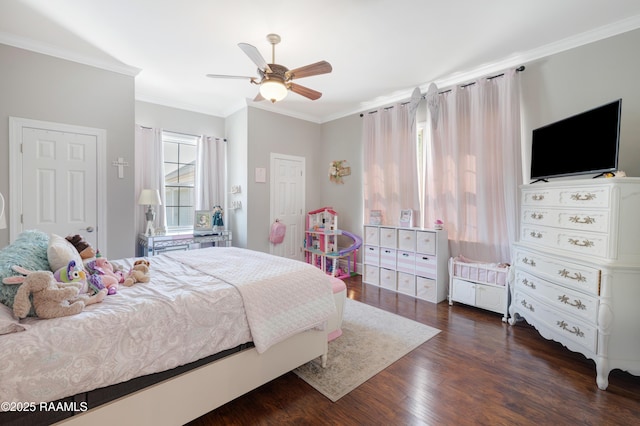 303 Duperier Ave, New Iberia, LA 70563 - bedroom featuring ornamental molding, dark wood finished floors, and a ceiling fan